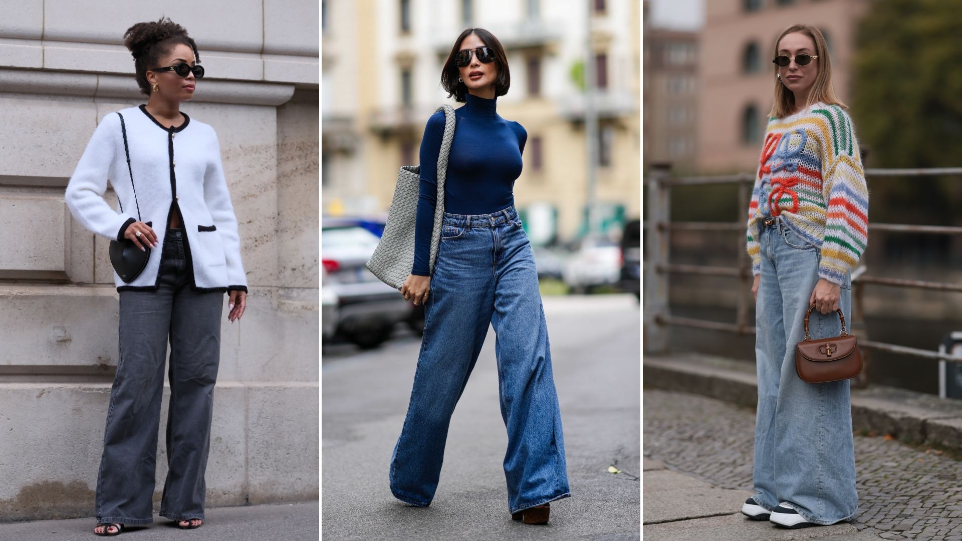 Navy crop trench + soft wide leg jeans